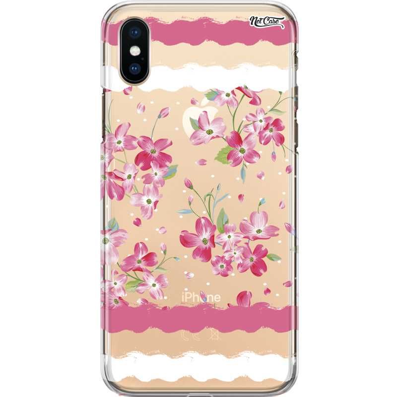 Capa Silicone NetCase Transparente Florzinhas Cor-de-Rosa