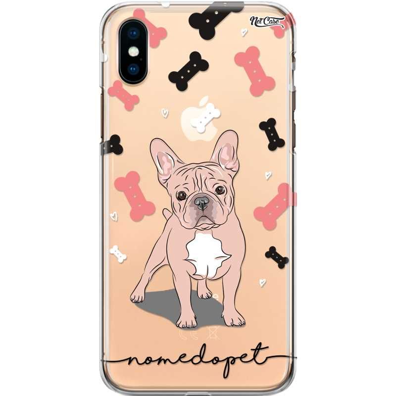 Capa Silicone NetCase Transparente Nome Bulldog Francês Ossinhos Creme