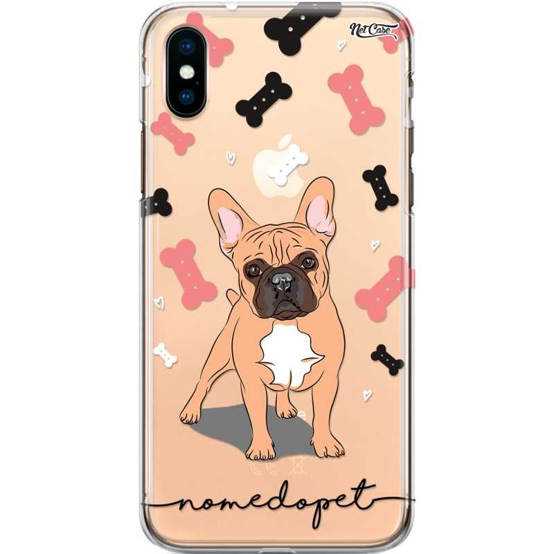 Capa Silicone NetCase Transparente Nome Bulldog Francês Ossinhos Canela