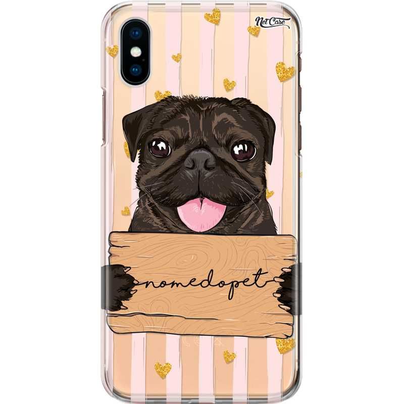 Capa Silicone NetCase Transparente Nome Pug Preto Listras e Corações