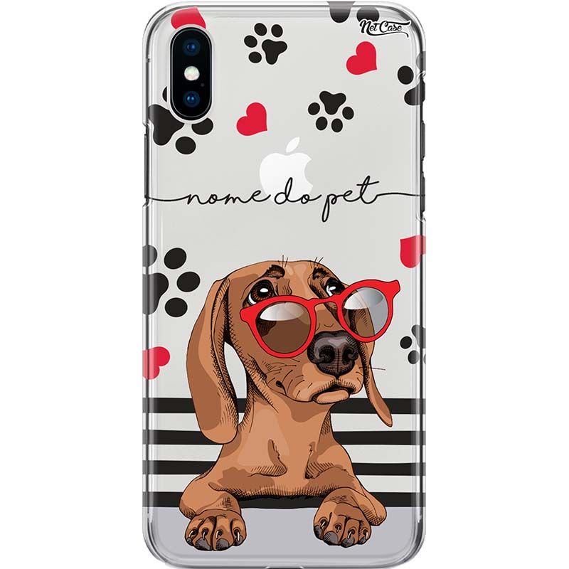 Capa Silicone NetCase Transparente Nome Dachshund Marrom e Bege de Óculos