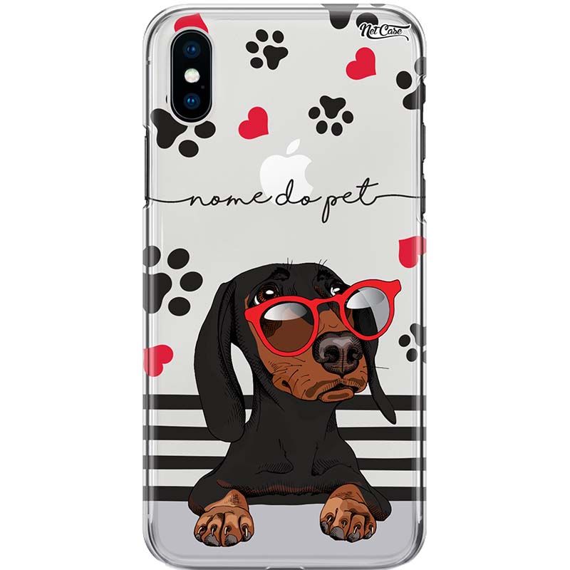 Capa Silicone NetCase Transparente Nome Dachshund Preto e Canela de Óculos