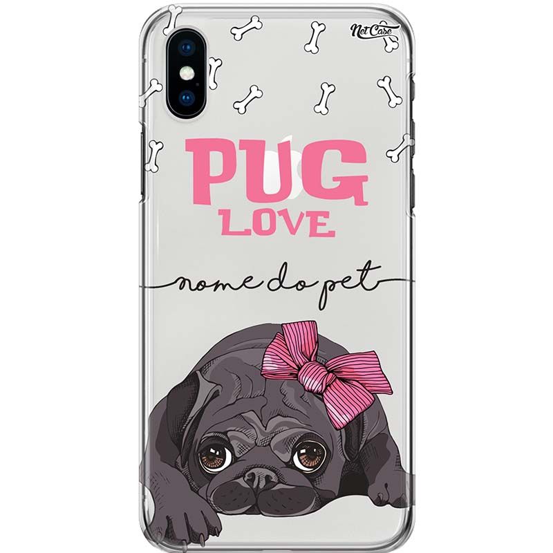 Capa Silicone NetCase Transparente Nome Pug Preto Love Girl