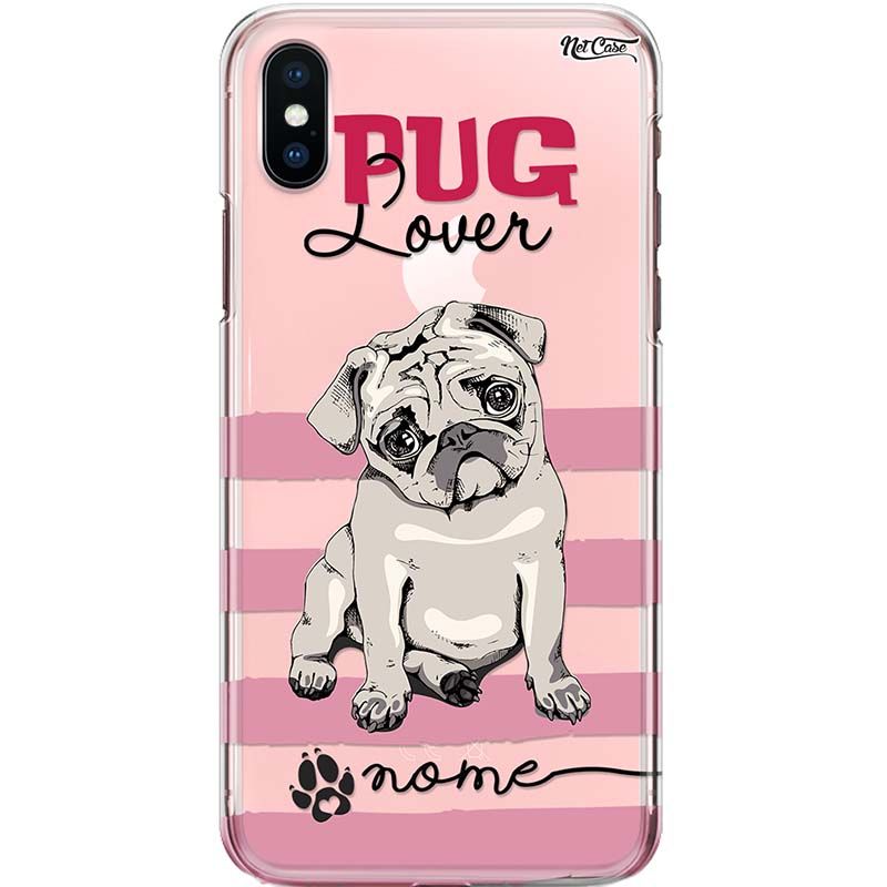 Capa Silicone NetCase Transparente Nome Pug Prateado Lover