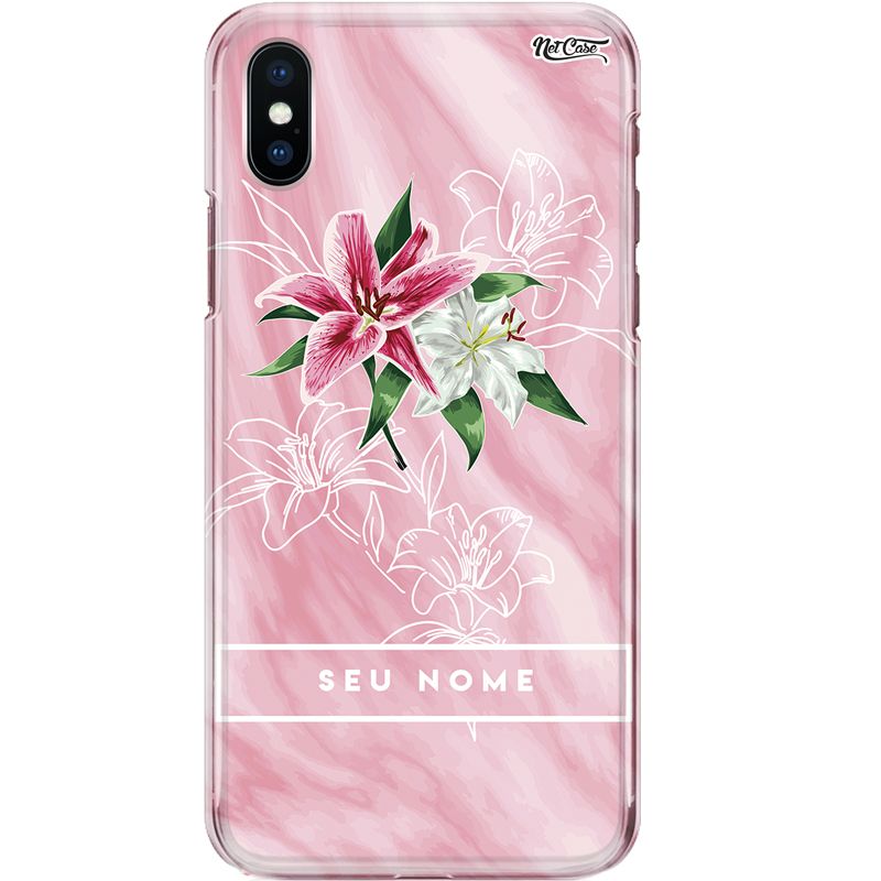 Capa Silicone NetCase Chapada Nome Lírios Pink e Branco