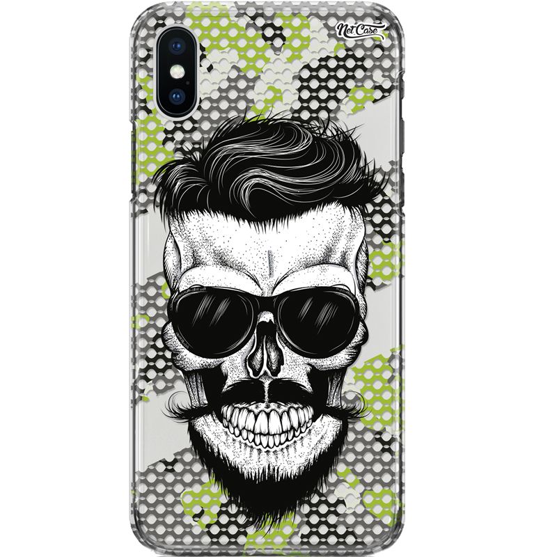 Capa Silicone NetCase Transparente Camuflada Furinhos Hipster Skull 