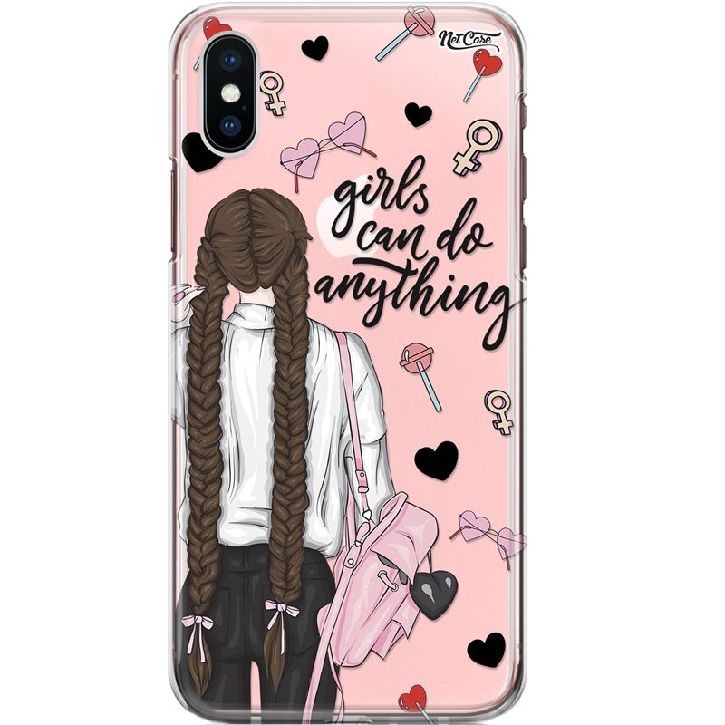 Capa Silicone NetCase Transparente Menina de Tranças: Girls Can do Anything