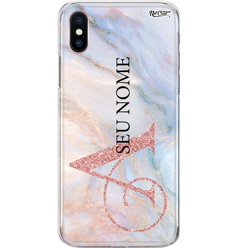 Capa Silicone NetCase Chapada Nome Mármore Letra Efeito Glitter 