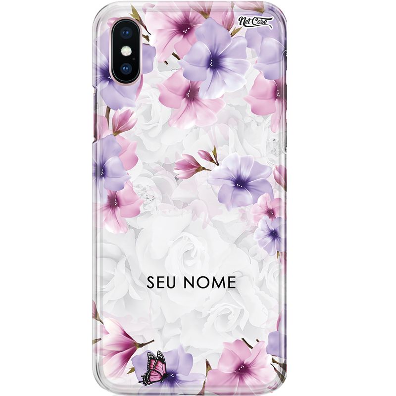 Capa Silicone NetCase Chapada Nome Flores Lilás, Rosa e Branco