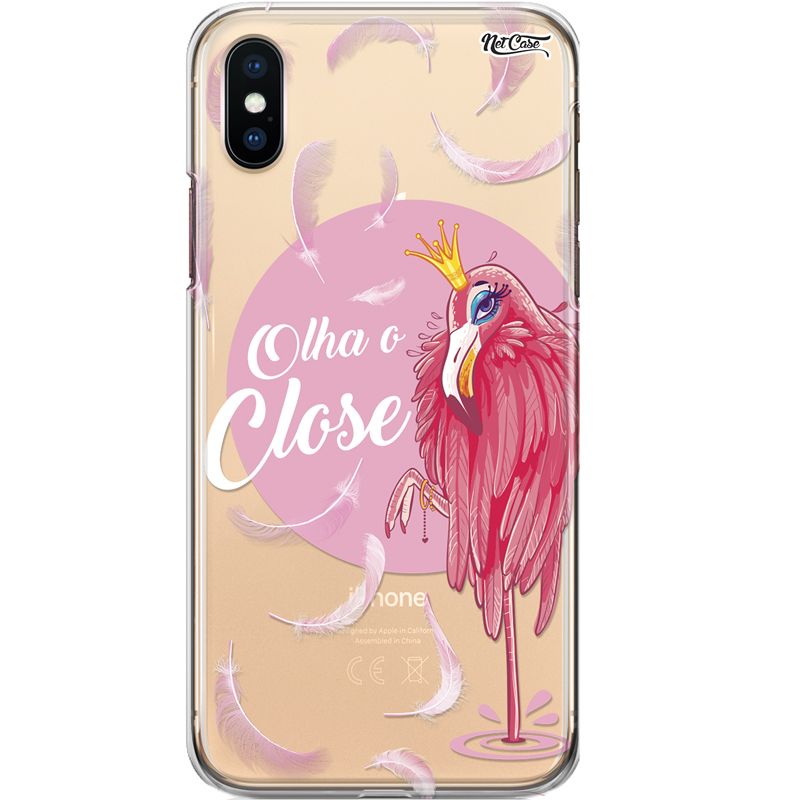 Capa Silicone NetCase Transparente Flamingo Olha o Close