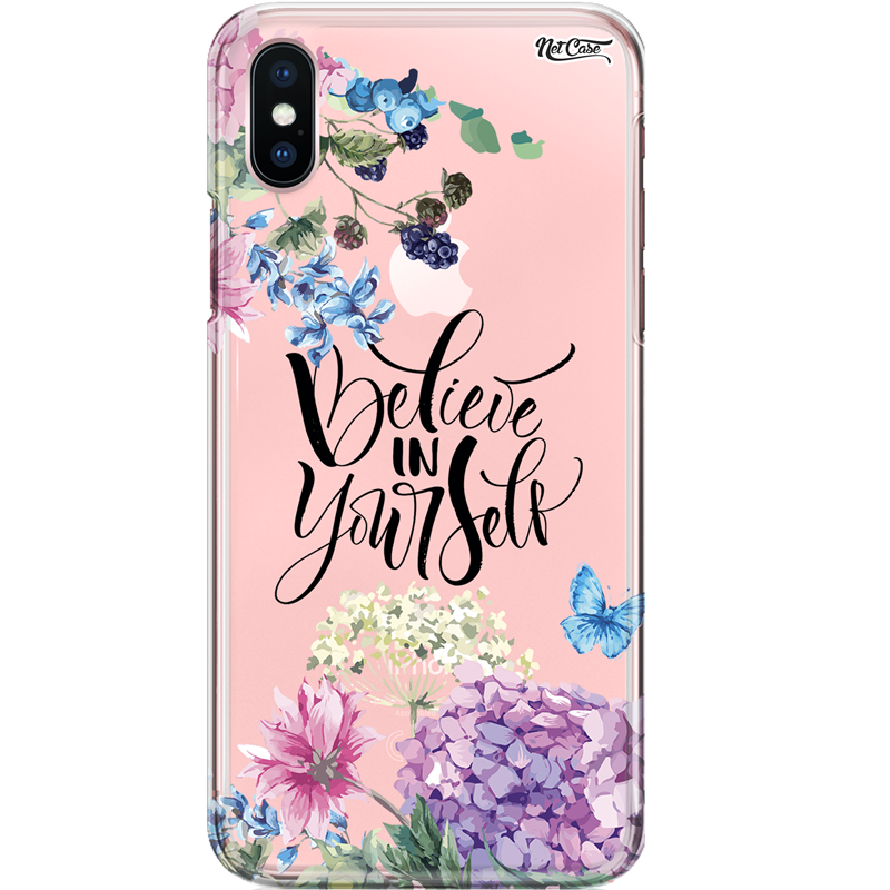 Capa Silicone NetCase Transparente Flores Believe in Yourself