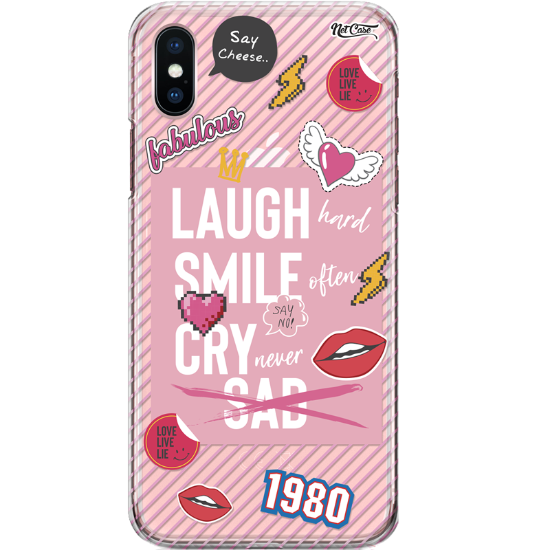 Capa Silicone NetCase Transparente Laugh Hard, Smile Often