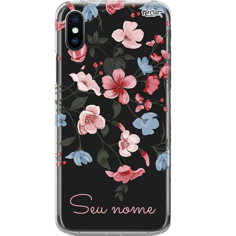 Capa Silicone NetCase Chapada Nome Flores Rosa e Azul