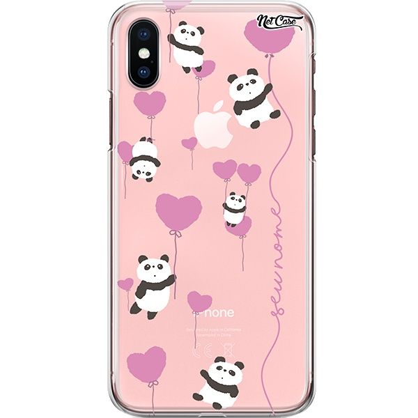 Capa Silicone NetCase Transparente Nome Pandas Corações