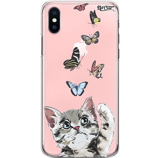 Capa Silicone NetCase Transparente Cat and Butterflies