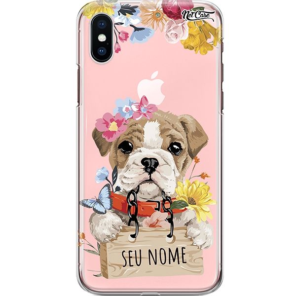 Capa Silicone NetCase Transparente Nome Floral Dog Watercolor