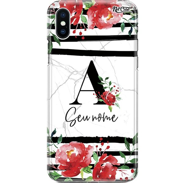 Capa Silicone NetCase Chapada Nome Watercolor Flowers On Stripes