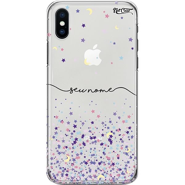 Capa Silicone NetCase Transparente Nome Little Stars Purple and Blue