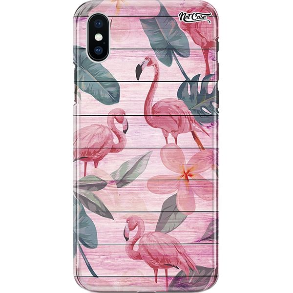 Capa Silicone NetCase Chapada Aquarela Flamingos em Madeira