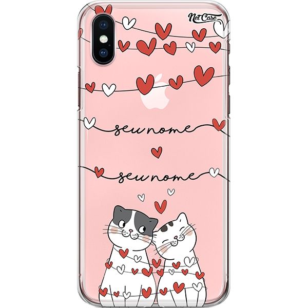 Capa Silicone NetCase Transparente Nome Cat Hearts