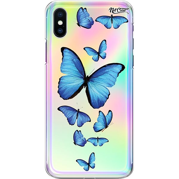 Capa Silicone NetCase Holográfica Borboletas Azul