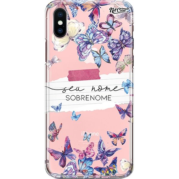 Capa Silicone NetCase Transparente Nome Lilac and Blue Butterflies