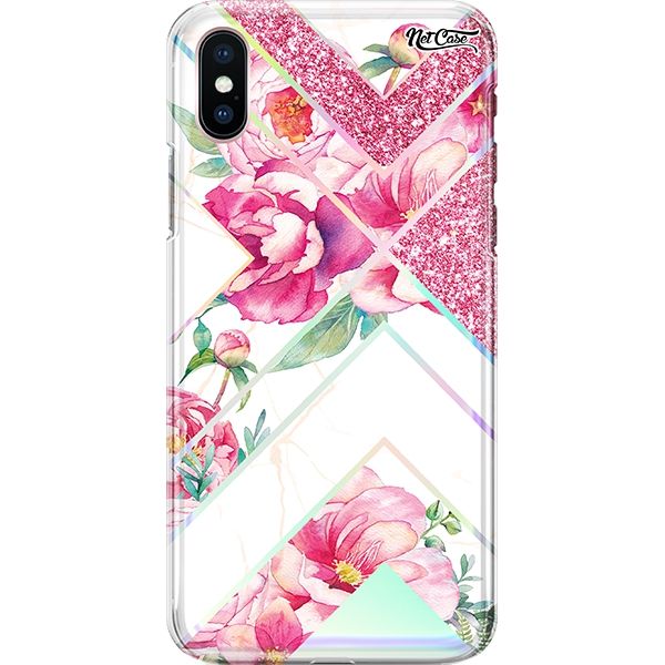 Capa Silicone NetCase Holográfica Geometric Triangles of Pink Flowers