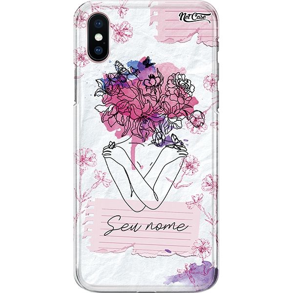 Capa Silicone NetCase Chapada Nome Girl Watercolor Flowers