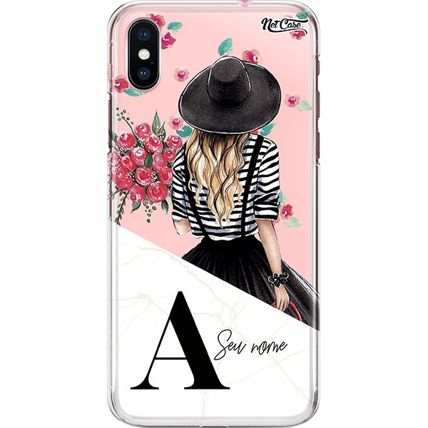 Capa Silicone NetCase Transparente Nome Girl with White Marble Flowers