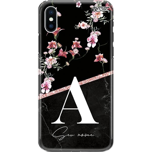 Capa Silicone NetCase Chapada Nome Black Marble Flowers