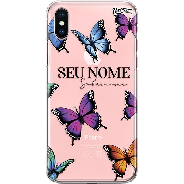 Capa Silicone NetCase Transparente Nome Borboletas Coloridas