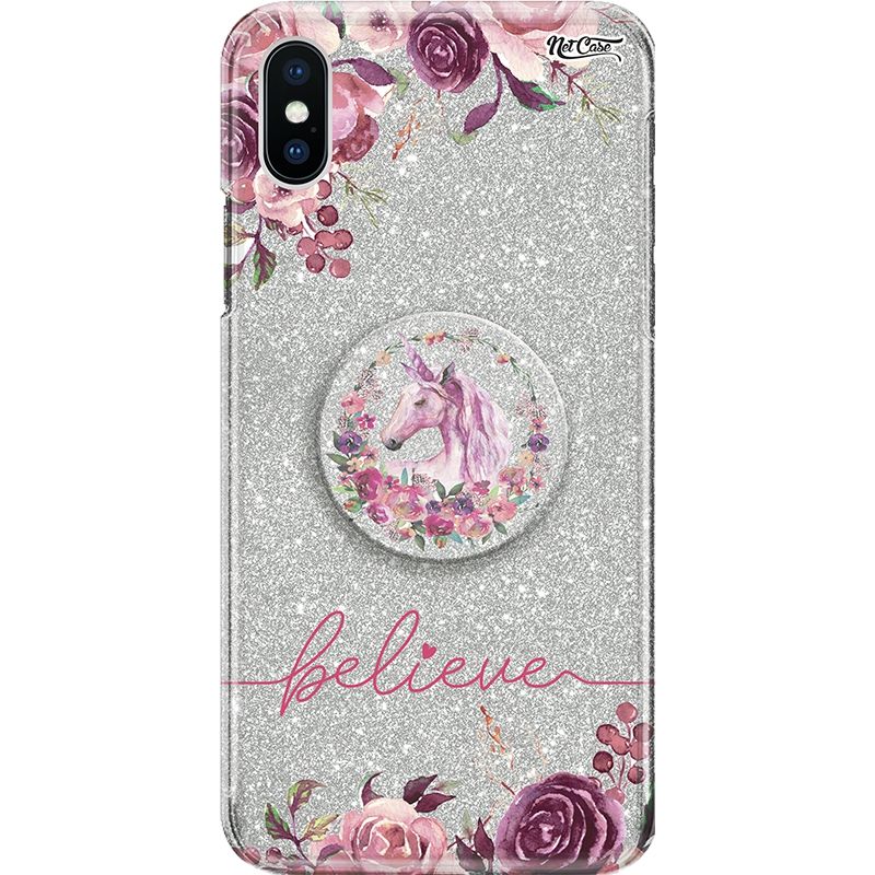 Capa Netcase Glitter + Pop 3in1 Prata - Unicorn Believe