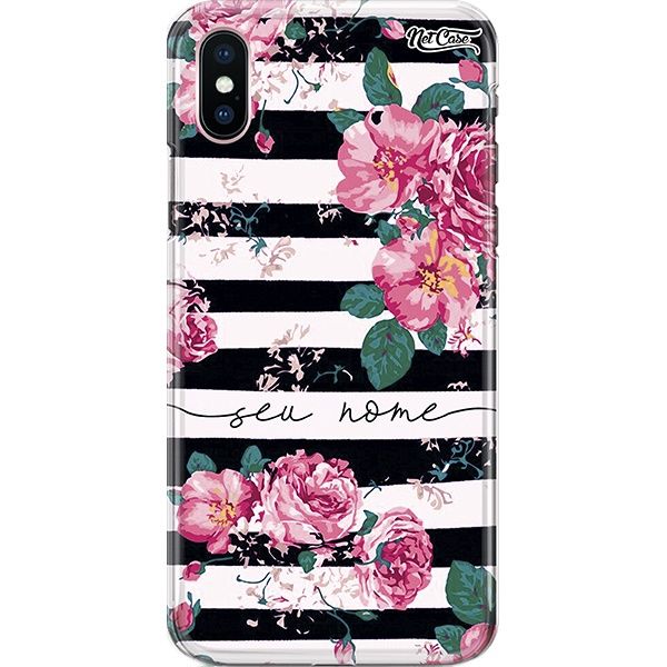 Capa Silicone NetCase Chapada Nome Roses in Black and White Stripes