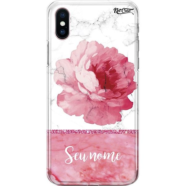 Capa Silicone NetCase Chapada Nome Red Flower On White Marble