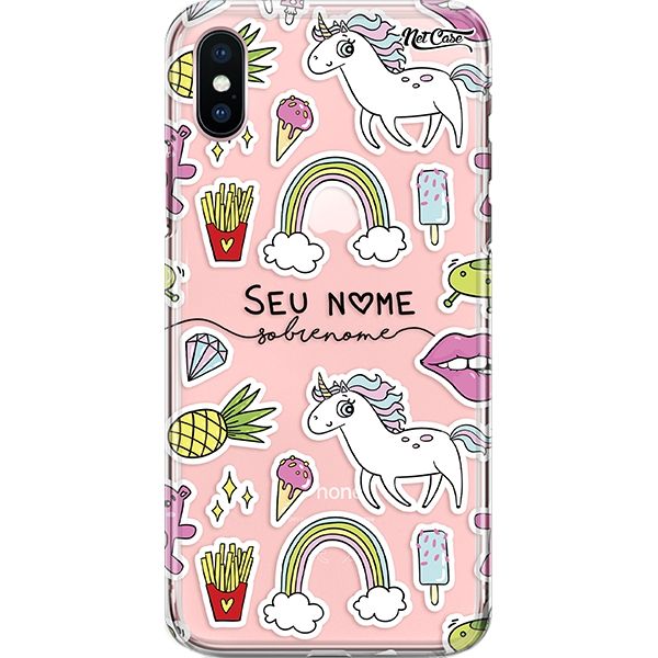 Capa Silicone NetCase Transparente Nome Patches of Unicorns and Rainbows