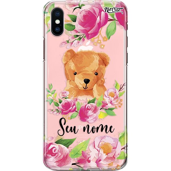 Capa Silicone NetCase Transparente Nome Teddy Bear in Roses