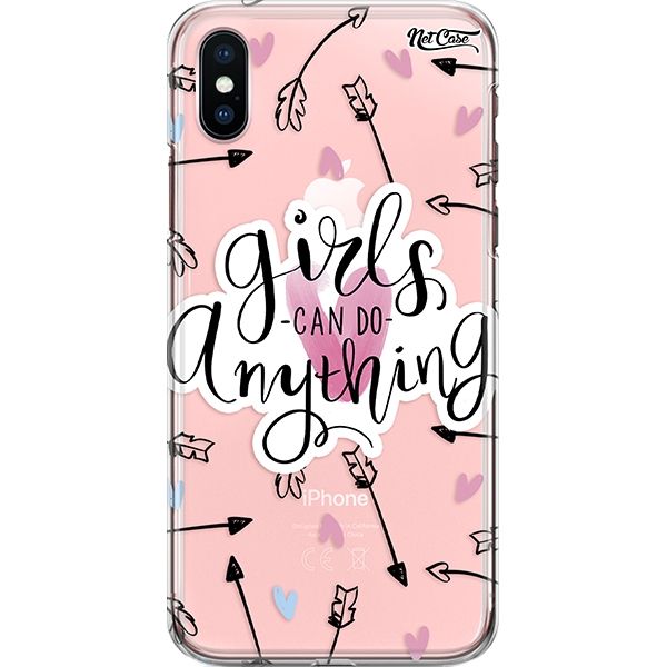 Capa Silicone NetCase Transparente Corações Girls Can Do Anything