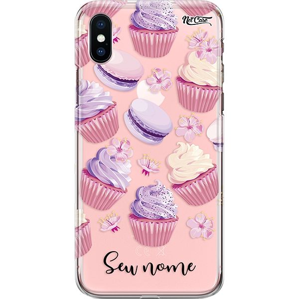 Capa Silicone NetCase Transparente Nome Cupcakes Lilás e Branco