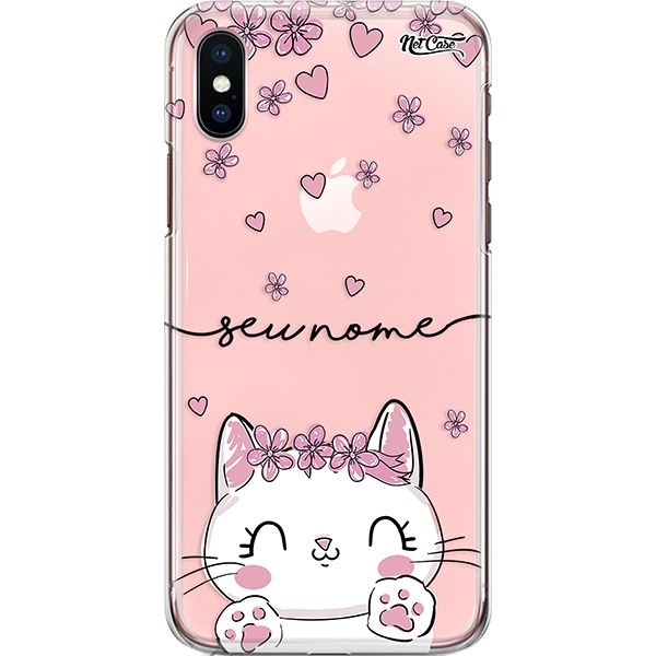 Capa Silicone NetCase Transparente Nome Cute Cat