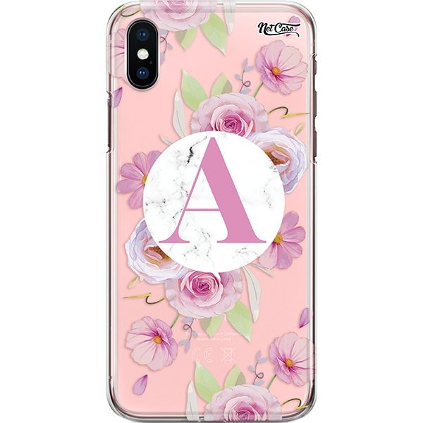 Capa Silicone NetCase Transparente Inicial Nome Flores Cor-de-Rosa