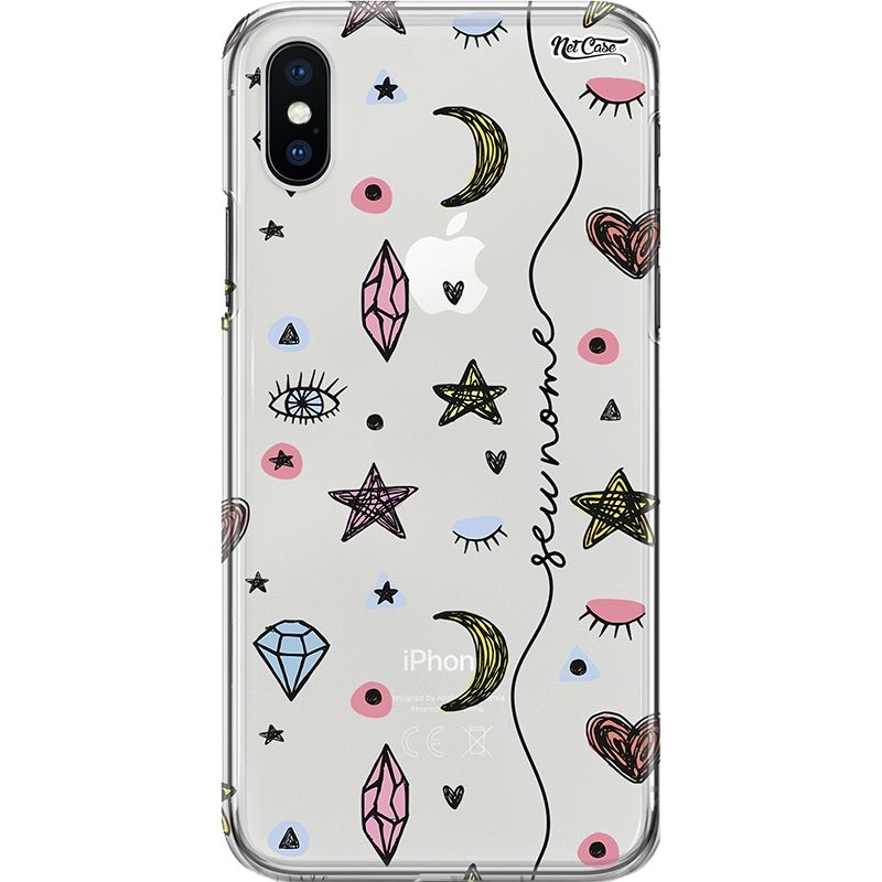 Capa Silicone NetCase Transparente Nome Ícones Vintage