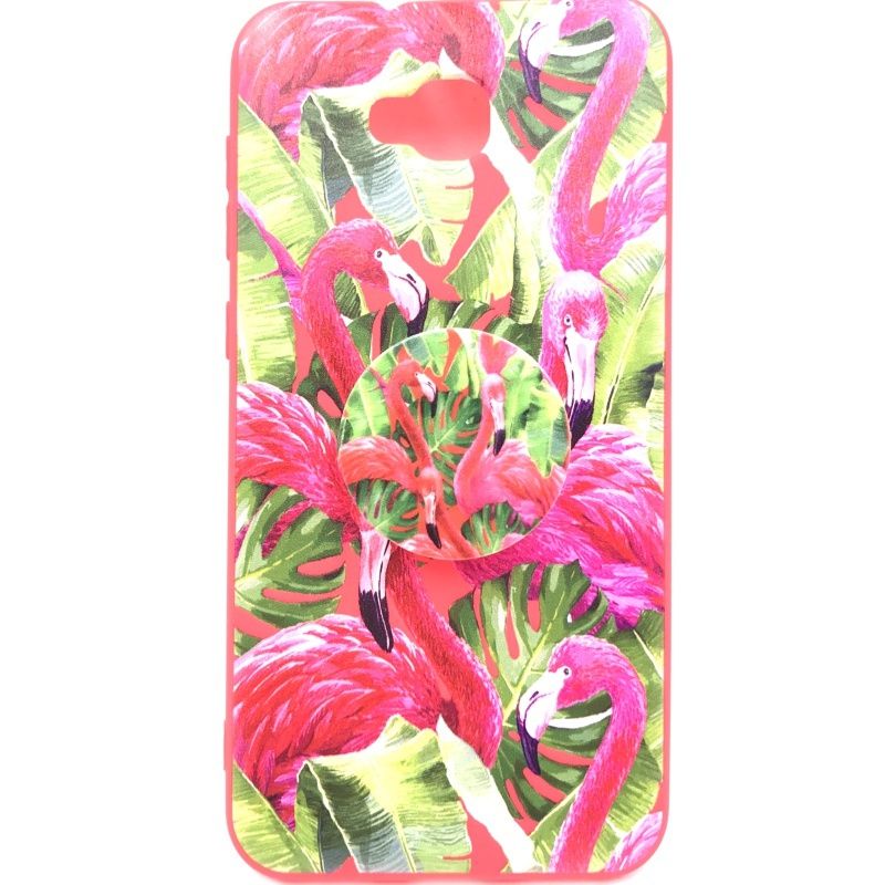 Capa Pop Socket - Flamingos e Folhas Pink e Vermelho para Zenfone 4 Selfie