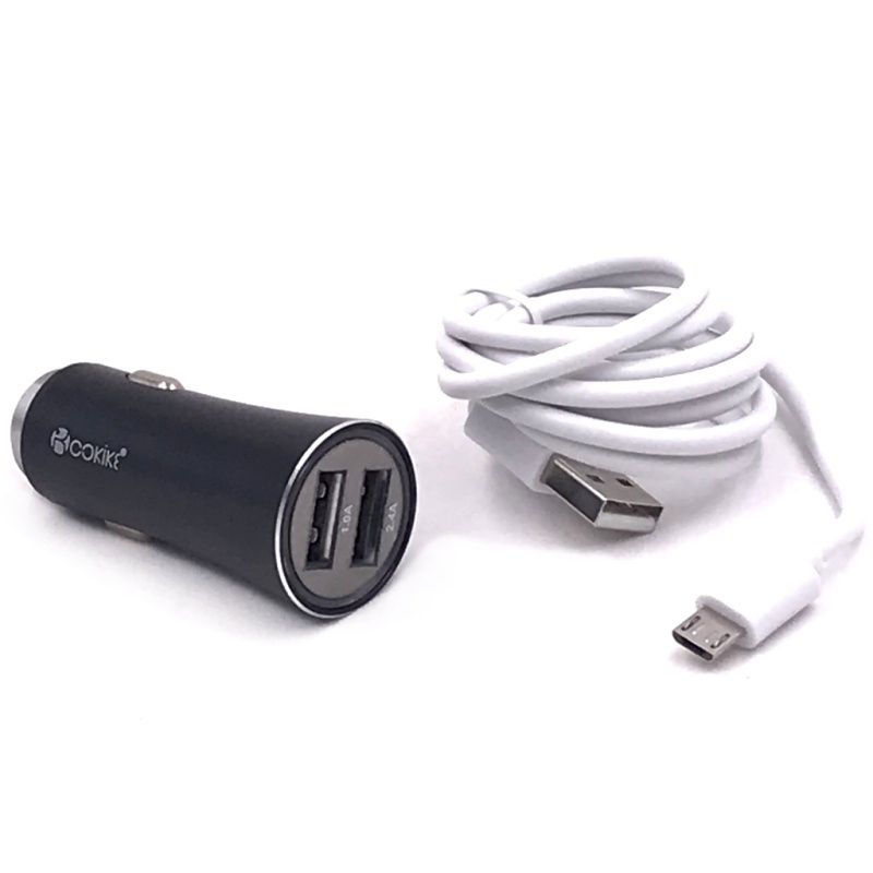 Kit Carregador Veicular Cokike Dual Usb + Cabo Micro Usb/V8 - CC-2 - Preto