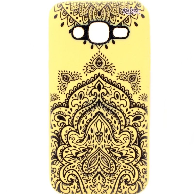 Capa Netcase Borracha para Samsung Galaxy J5 - Mandala Black & White Amarelo