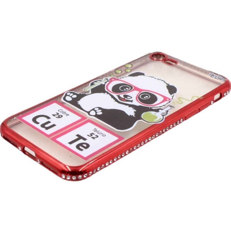 Capa Netcase Metálica com Strass Flexível -  Chemical Panda Vermelho p/ IPhone 7G/8G