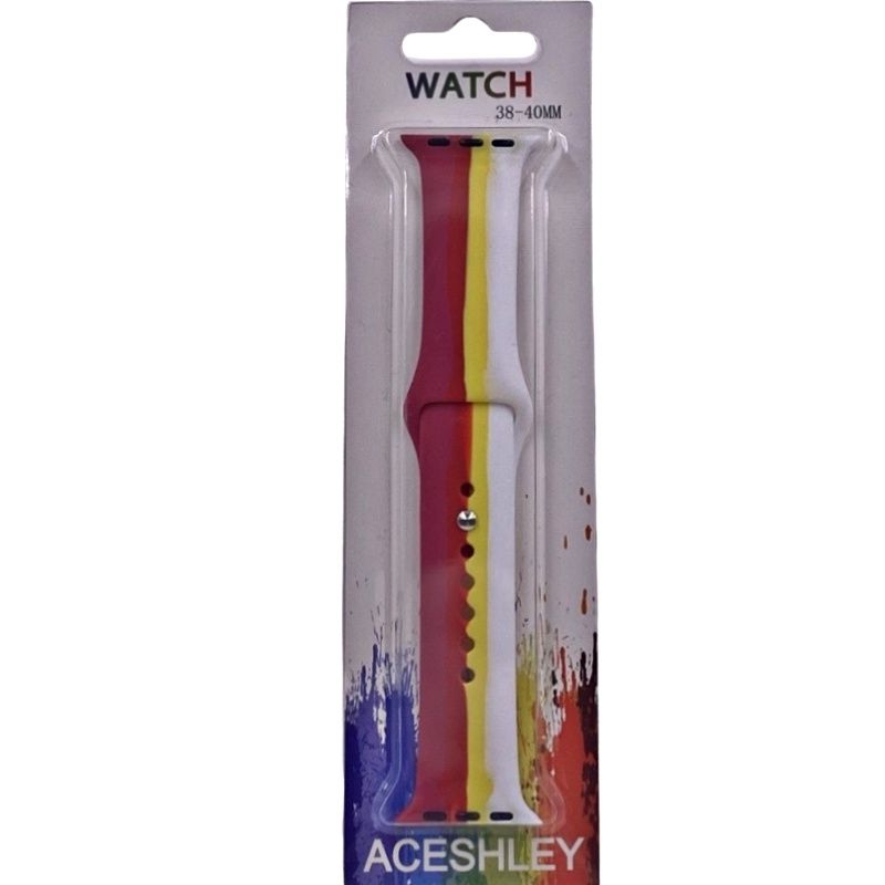 Pulseira Silicone Arco Íris 38/40mm - Vermelho, Amarelo, Branco