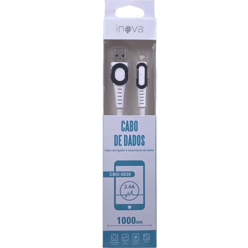 Cabo de Dados Flexível Usb Lightning Inova CBO-5839 - para IPhone/IPad/IPod - Branco