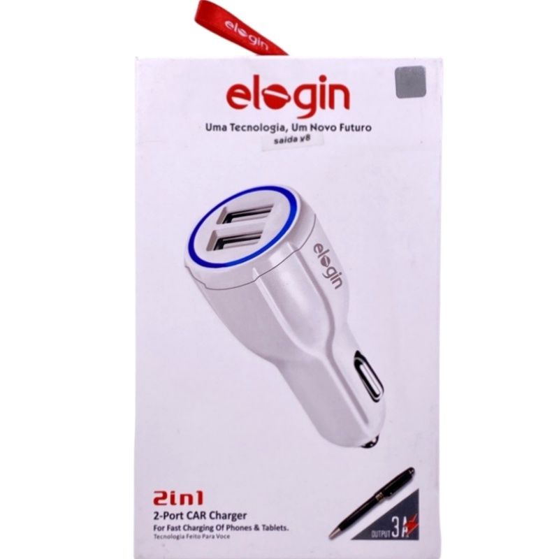 Kit Carregador Veicular Elogin RC-60 Dual Usb + Cabo Usb Micro Usb/V8 