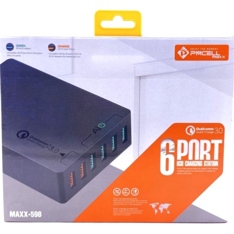 Carregador de Tomada Hub 6 Usb Pmcell MAXX 598 - Preto