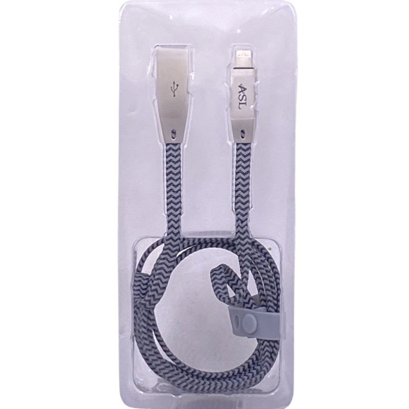 Cabo de Dados Usb Lightning LED ASL CZ301L - Tipo Nylon - Para IPhone/IPad/IPod - Preto c/ Prata